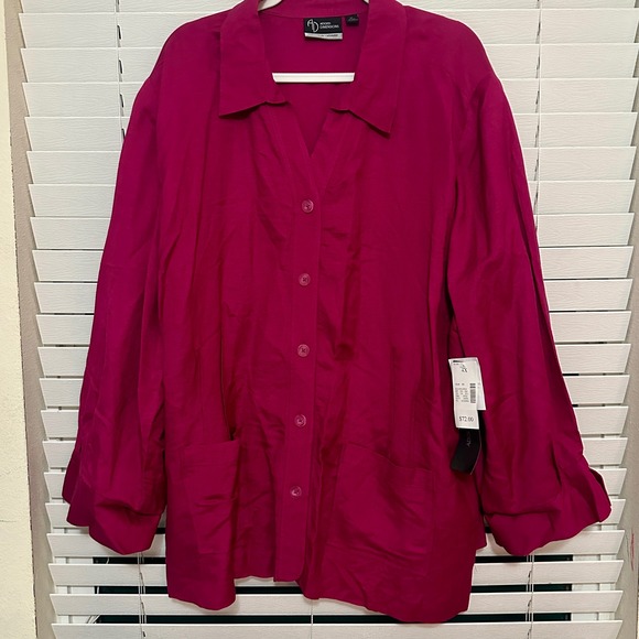 Added Dimensions Tops - Added Dimensions Womens 4X Dark Pink Button Front Blouse jacket Long Sleeve Top